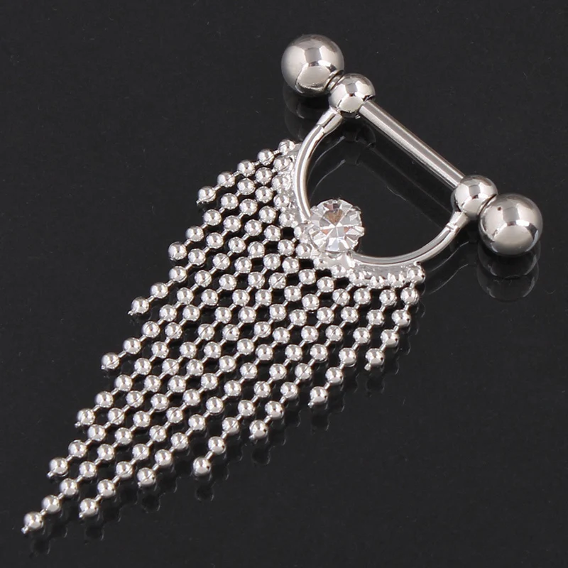 U style Crystal tassel Nipple rings body piercing 14G 16mm Stainless