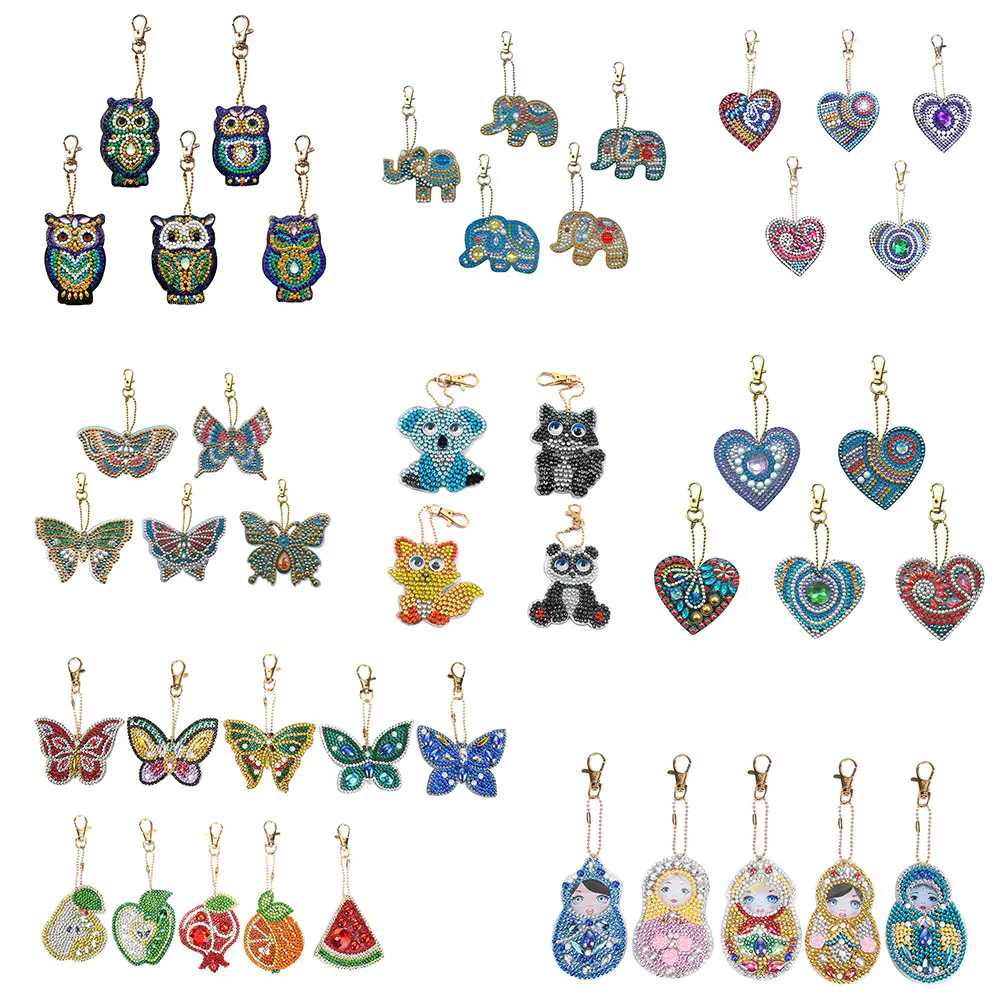

4/5/6pcs DIY Full Special Shaped Love Heart Cartoon Animal Diamond Painting Keychain Pendant for Women Bag Key Ring Gifts