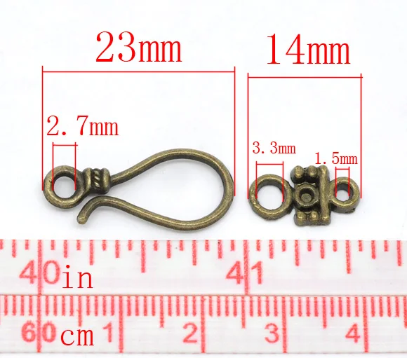 DoreenBeads застежка крючок из цинкового металлического сплава Античная бронза 23 мм x 10 мм(7/" x 3/8") 14 мм x 8 мм(4/" x 3/8"), 8 комплектов новинка