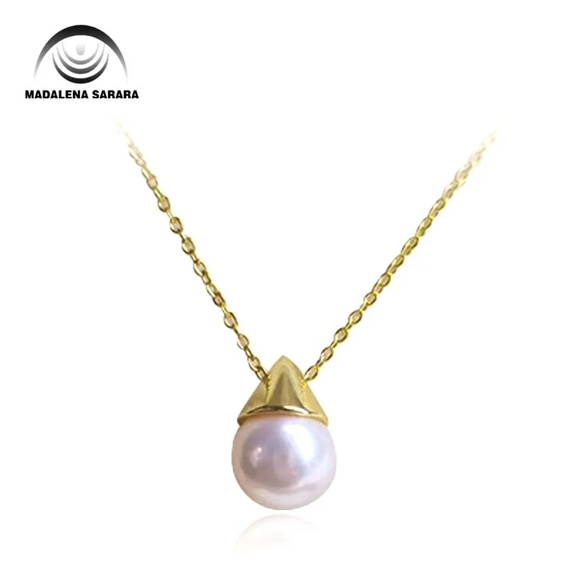 

MADALENA SARARA 8mm AAA Akoya Pearl Perfect Round Simple Style Sterling Silver 925 Chain Necklace AAAA CZ inlaid