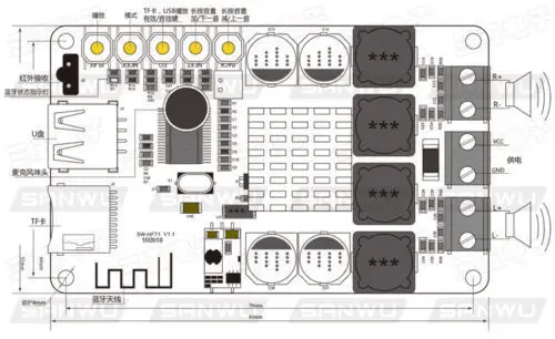 TPA3116 50W+50W Bluetooth Digital Amplifier Board TF USB Decoder Remote Control 