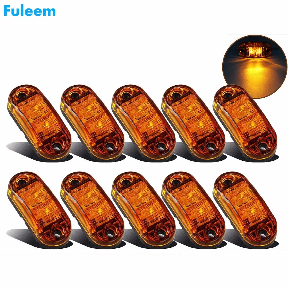 

Fuleem 10PCS Amber LED 2.5INCH 2 Diode Light Oval Clearance Trailer Truck LED Side Marker Lamp 12V 24V Waterproof