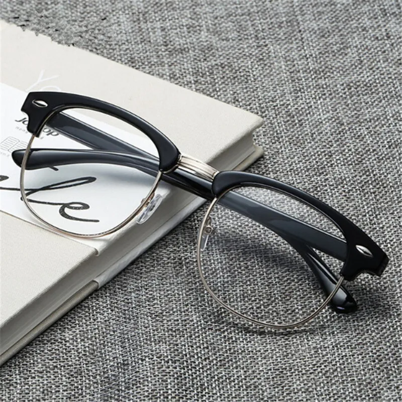 Retro Classic Clear Lens Nerd Frames Glasses Men Women Eyeglasses Vintage Half Metal Eyewear Frame Fashion Designed Optical
