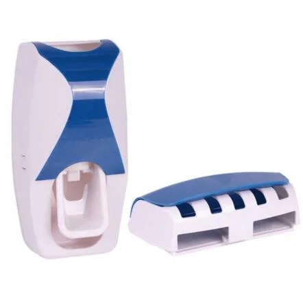 Высококачественный автоматический дозатор зубной пасты+ 5 настенная подставка для зубных щеток аксессуары для ванной комнаты - Цвет: blue