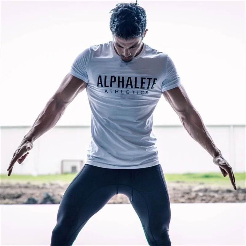 

ALPHALETE Casual Clothing Men's Short Sleeve T-shirt Boutique Fashion Gyms Slim Fit Breathable Sweatshirt T-shirt Men Tops