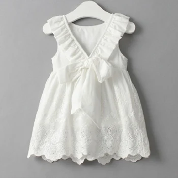 Lace Beach Girls Dress White Halter Hollow Party Backless Dresses For Girls Vintage Toddler Girls Clothes 2 3 4 5 6 7 8 9 years 1