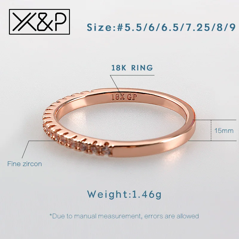 Женское кольцо с фианитом X & P обручальное цвета розового золота серебристого со