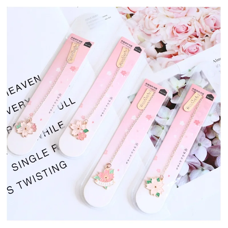 

4Pcs/Set Cherry Blossoms Sakura Metal Pendant Bookmark Book Holder Message Card Gift Stationery