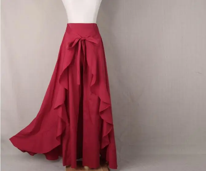 Новая юбка для женщин с высоким разрезом на талии с рюшами свободные широкие брюки многослойная юбка женская однотонная эластичная талия длинная юбка брюки