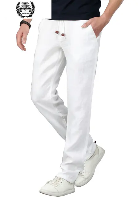 M~4XL 2019 Summer Mens 100% Linen Pants Cool Thin White Trousers ...