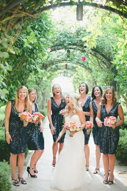 Black Sequin Bridesmaid Dresses Deep V Neck Tank Sleeveless A Line Black Sequin Bridesmaid Dresses Deep V Neck Tank Sleeveless A Line Knee Length Sparkling Short