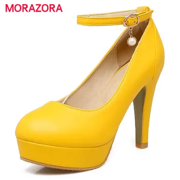 

MORAZORA Women shoes high heel platform buckle shallow wedding party shoes big size 314-48 pumps solid contracted