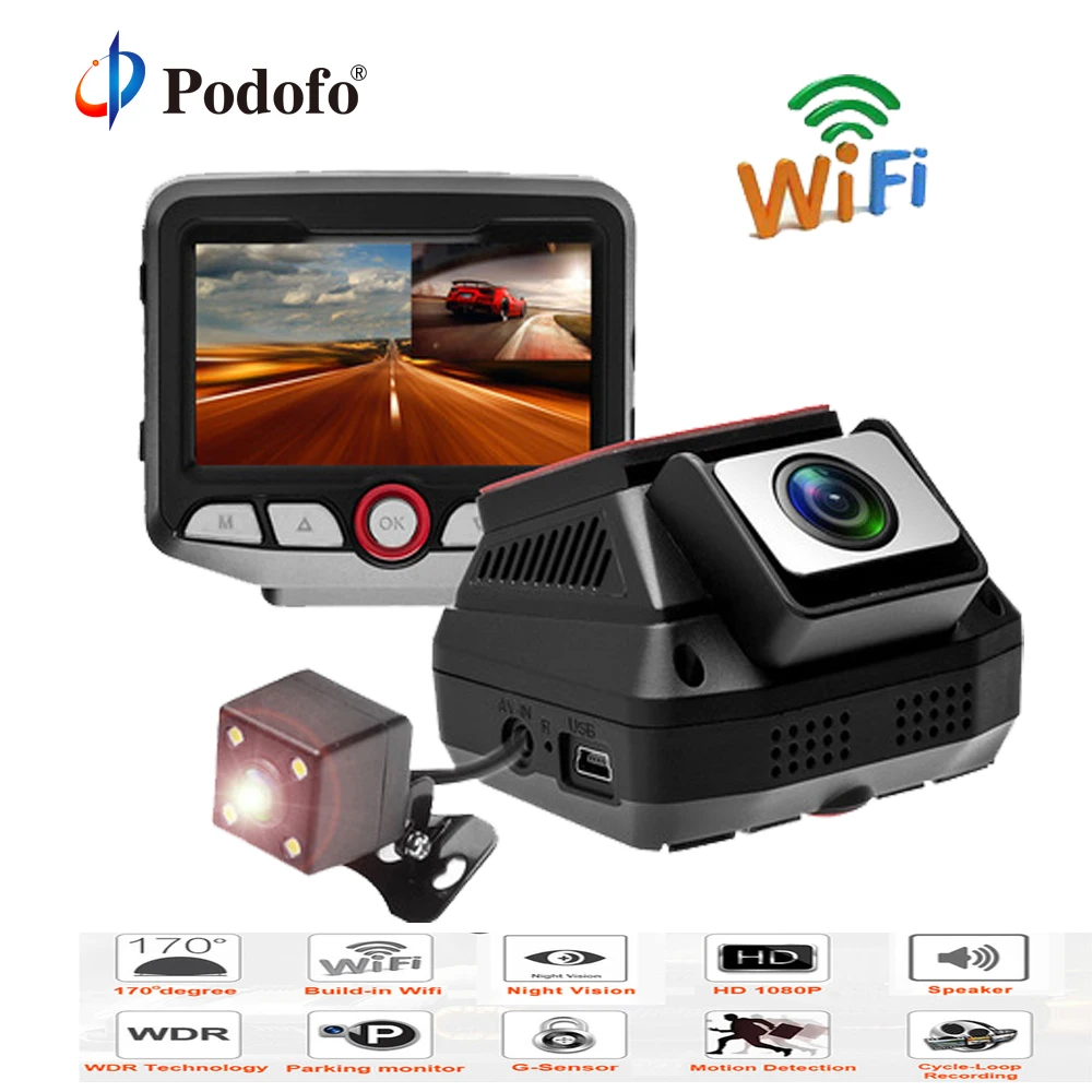 

Podofo Wifi Hidden Car DVR 2.45" Novatek 96658 Dash Cam HD Dual Lens Video Recorder Registrator Car Camcorder Hardwire Converter