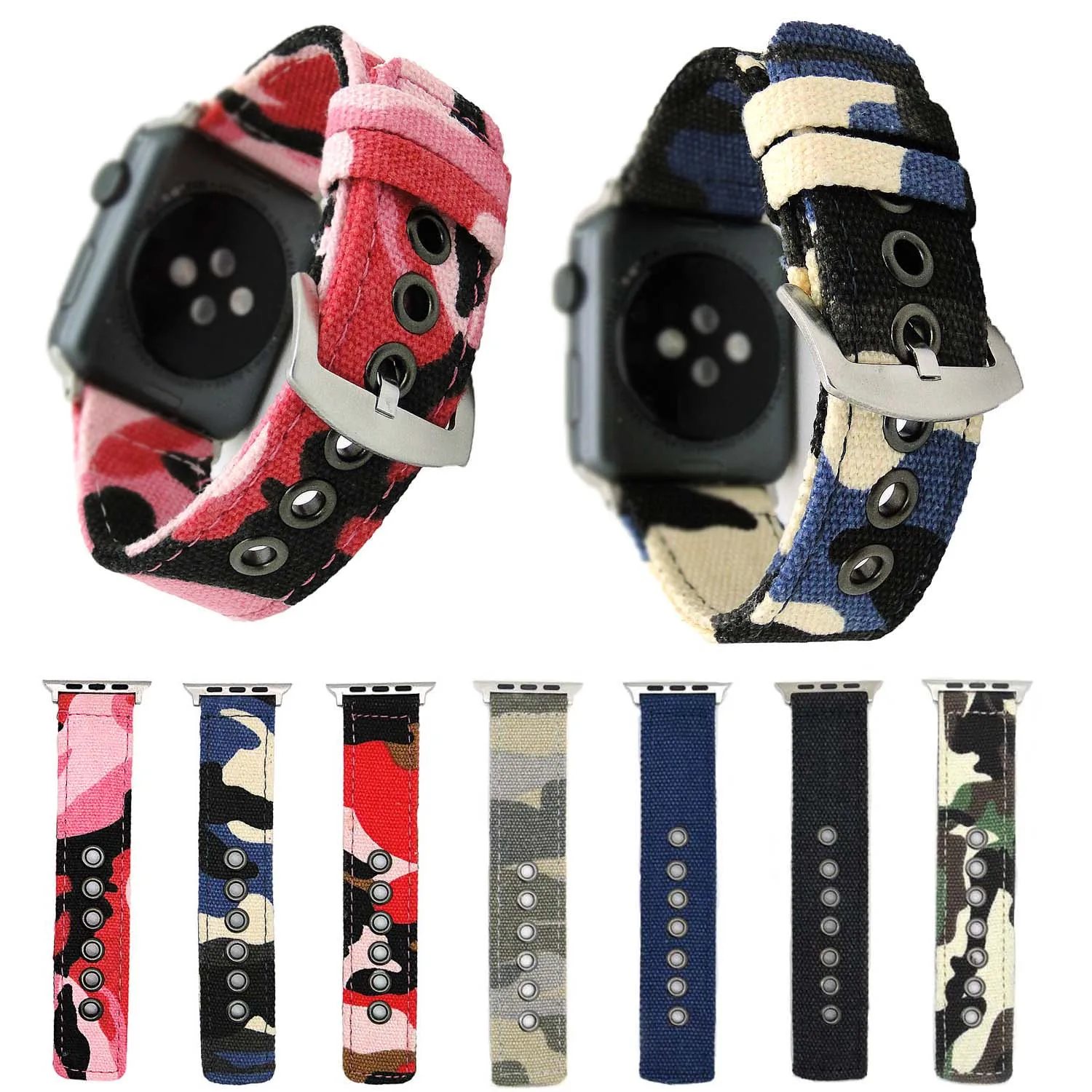 

Colorful Camouflage Canvas Fabric Watch Strap for Apple Watch Band Series 3 2 1 42MM 38MM Sports Bracelet for iWatch Wristband