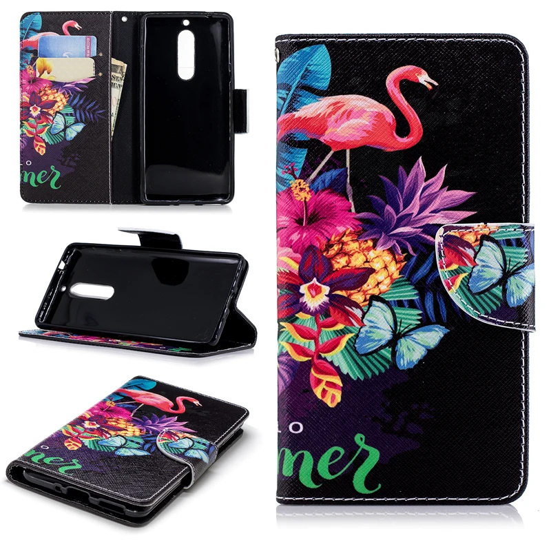 

Wholesale Arrival Flip Colored Drawing PU Leather Cases with Kickstand for Nokia 5 Mobile Phone Cases with Wallet Card Holders