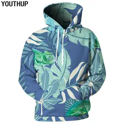 YOUTHUP 2018 синие толстовки для мужчин и женщин 3d толстовки с капюшоном принт листьев Harajuku повседневные толстовки пуловер верхняя одежда в