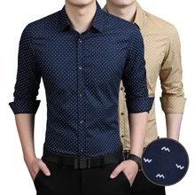 

Men's Casual Business Shirts Cotton Turn-down Collar Slim Dot Print Cardigan Full Sleeve Youth Multicolor Plus Size Shirt M-5XL