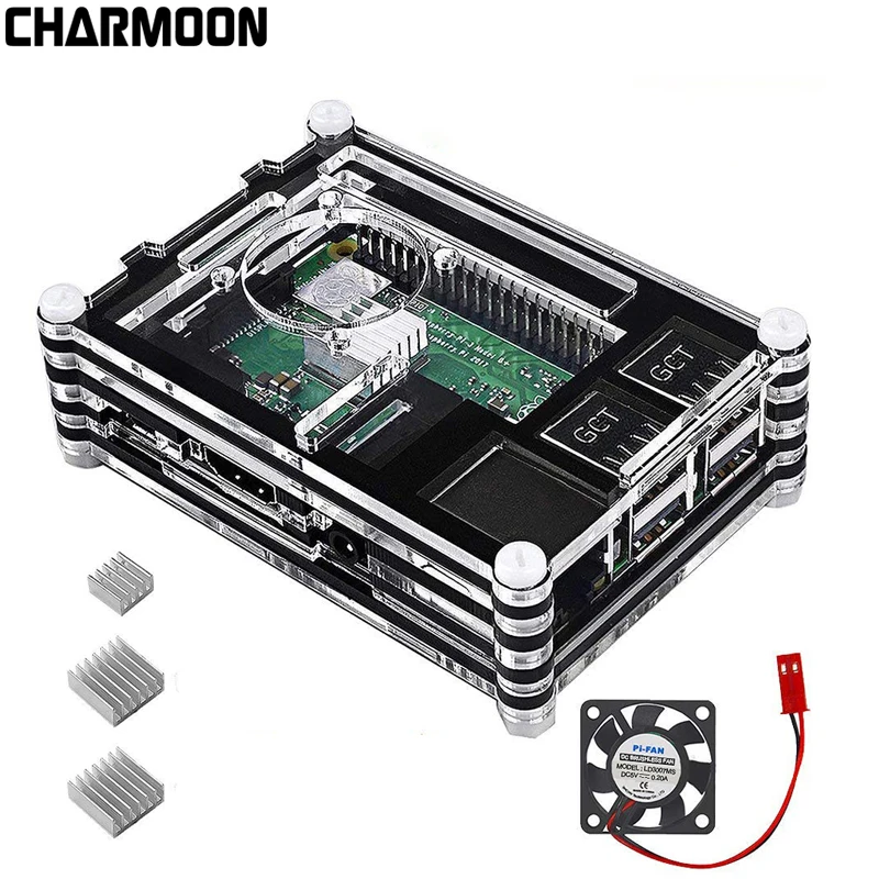 Raspberry Pi 3B + чехол 9 слоев черный синий красный акриловый корпус с вентилятором для 3