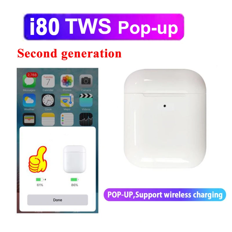 Newest i80 tws Bluetooth Earphones Pop Up Earbuds support wireless Charging Headset 1 1 Earphone vs