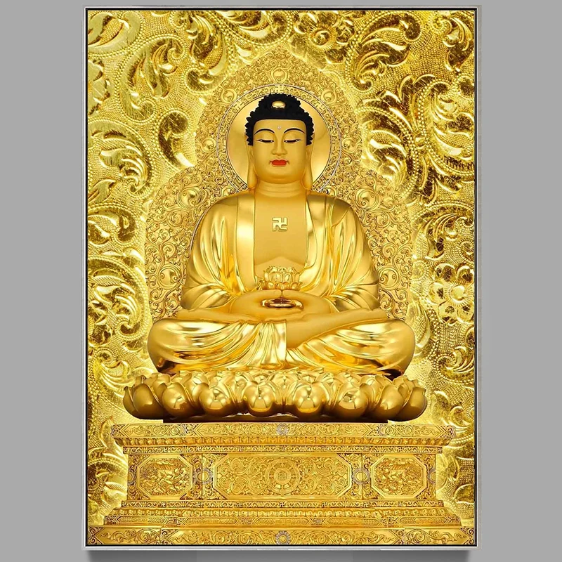 Full drill Square Diamond Painting Buddhist Golden Buddha Entrance Living Room Cross Embroidery Embroidered | Дом и сад