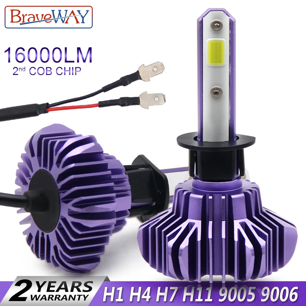 BraveWay H1 LED Light Bulbs for Car Light Bulbs Auto Headlight H4 100W HB3/9005 BH4/9006 LED H4 16000LM Led H1 H7 H11 Fog Lights