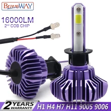 BraveWay H1 LED Light Bulbs for Car Light Bulbs Auto Headlight H4 100W HB3/9005 BH4/9006 LED H4 16000LM Led H1 H7 H11 Fog Lights
