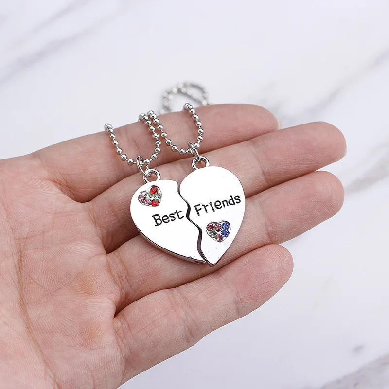 

2019 new fashion 2pcs/sets Best friends heart stitching alloy Pendant Necklaces BFF Friendship Jewelry Gifts for girlfriends