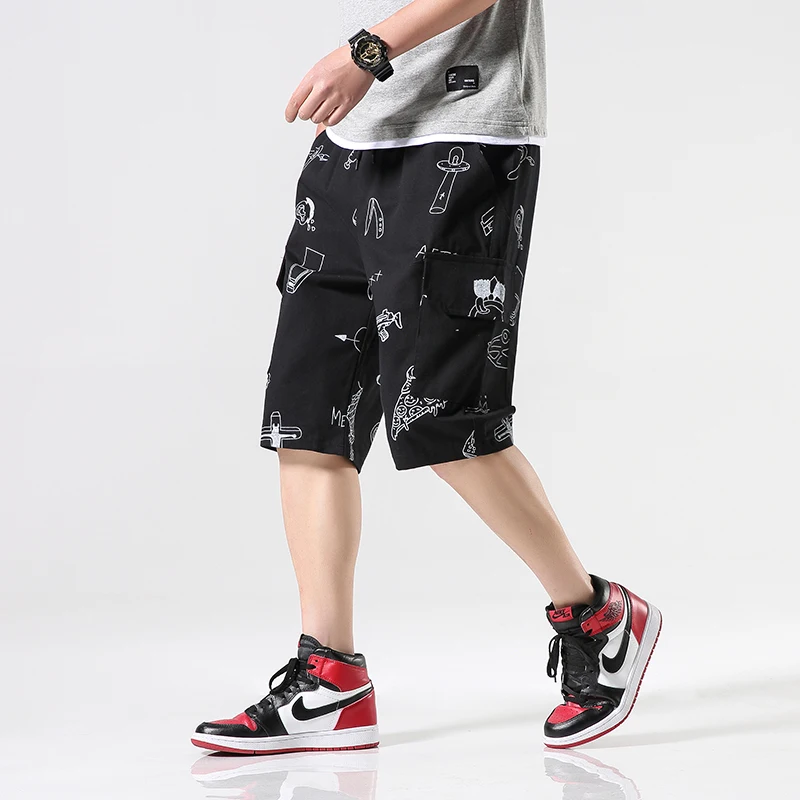 Новая Летняя мода печатных для мужчин хлопок шорты в уличном стиле Homme Slim Fit повседневное бермуды мотобрюки Прямая LBZ64