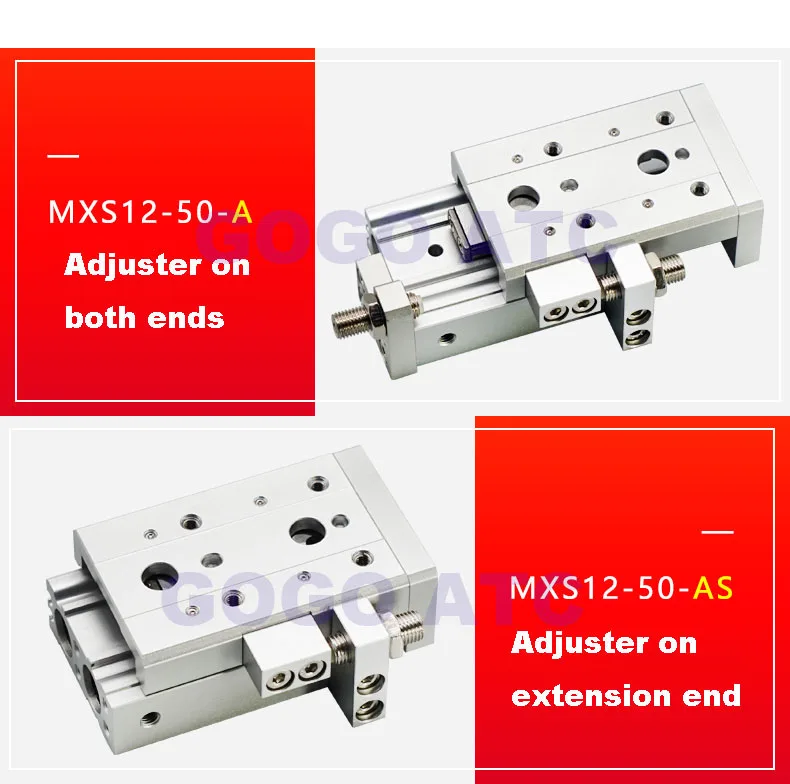 GOGO воздушный цилиндр диаметр 12 мм ход 10/20 Вт, 30 Вт, 40/50 мм MXS A/AS/AT/B/BS Точность типа smc Таблица интегрированный с направляющими