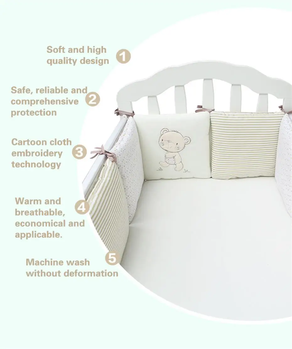 6 шт./партия детская кровать протектор кроватки бамперы детская кровать бампер в детская кроватка бампер Безопасность хлопок смесь детские