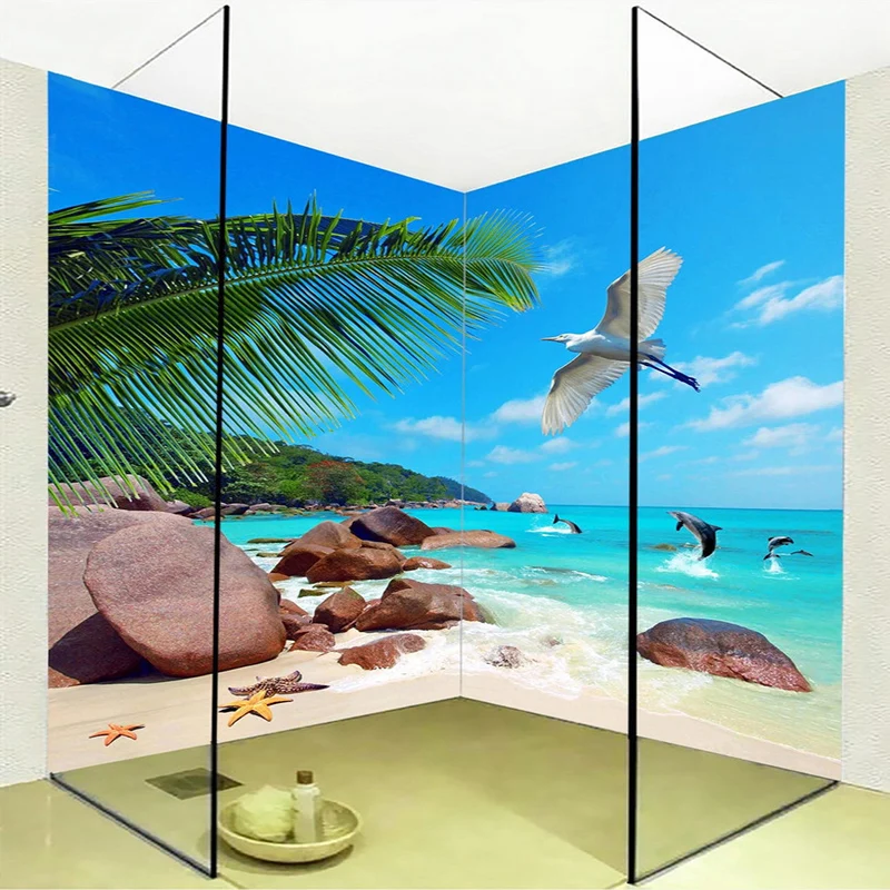 Mural 3D autoadhesivo para baño Paisaje Playa del Caribe - Decomural3D