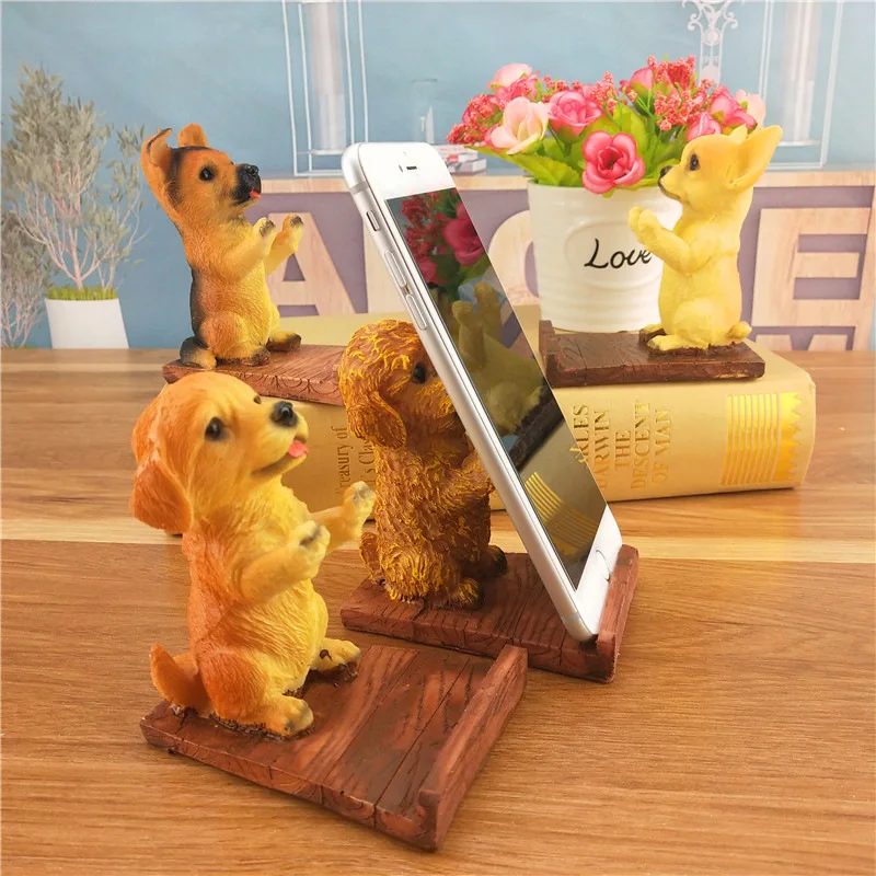 

Creative Cute Dog Universal Phone Bracket Simulation Dog Statue Resin Crafts Ornament Desktop Decor for Smartphone iPhone Gift