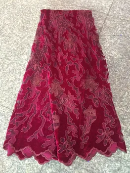 

High Quality Lace Fabric Apliques Bridal Lace, Latest French Lace Fabric In Red , 3D Flower Velvet Lace Wedding Dresses