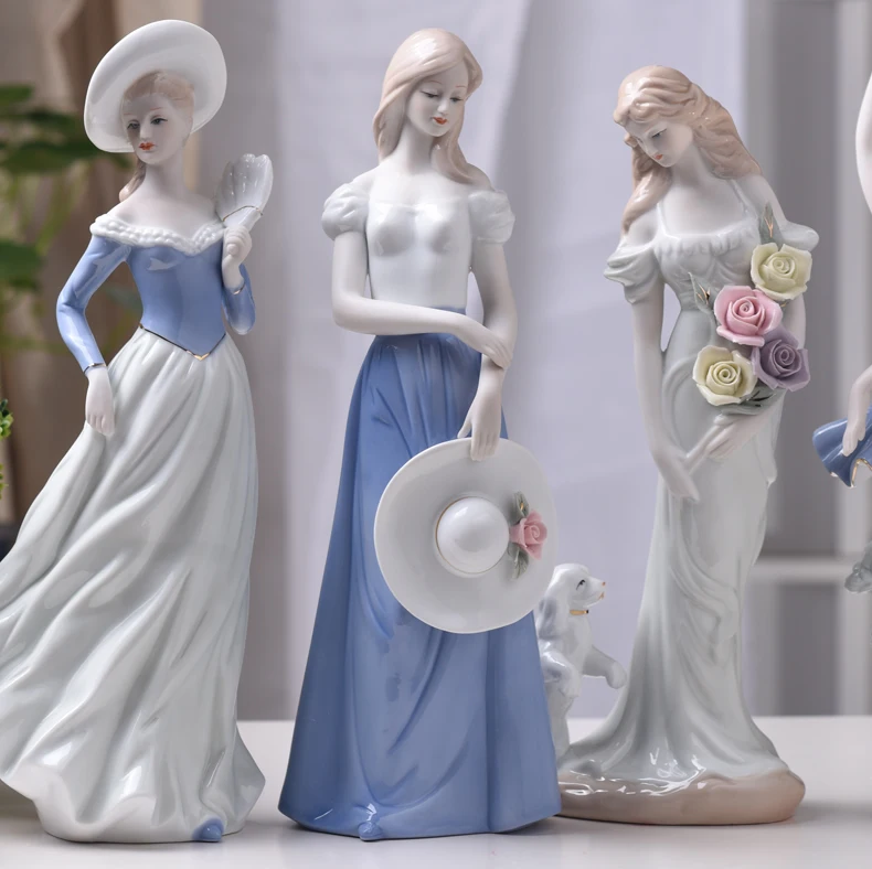 Европейская керамическая статуэтка для красоты, украшение для домашнего интерьера, украшение в стиле вестерн, фарфор для девушек, украшение ручной работы, свадебный подарок