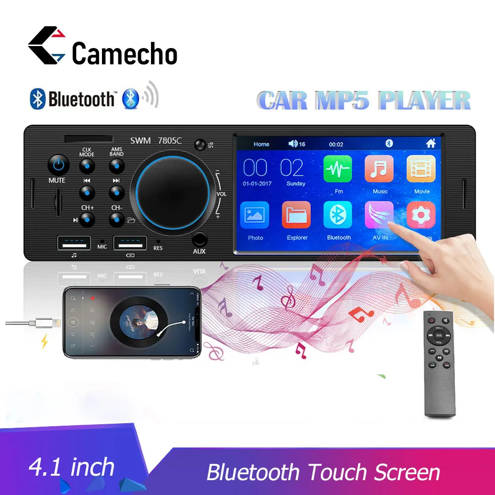 Camecho, Bluetooth, Авторадио, автомобильное стерео радио, сенсорный экран, FM, Aux вход, SD, USB, AUX, 12 В, In-dash, 1 din, 4,", MP3, мультимедийный плеер