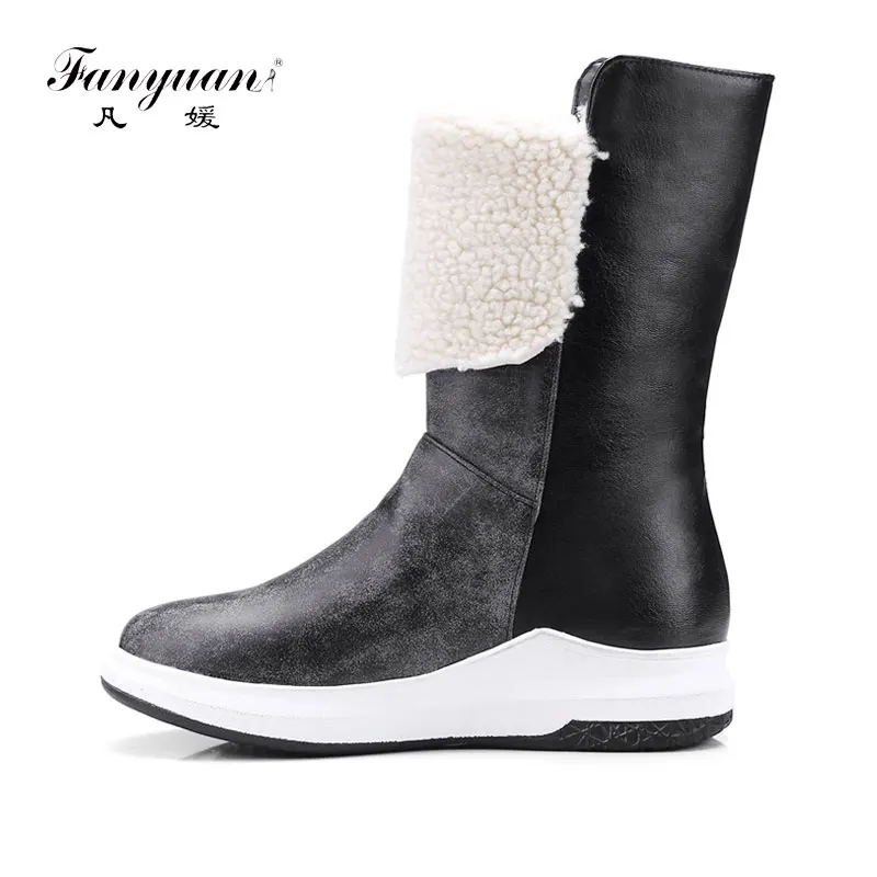 

Fanyuan shoes women 2018 new leisure college style med wedges platform slip-on white boots black size 43 winter ankle boots