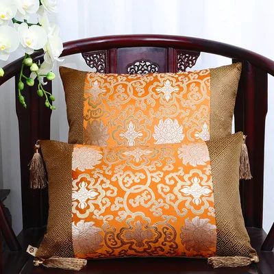 Классические Лоскутные цветочные шелковые наволочки для декоративных подушек подушечки высокого качества стул для дома офиса диванная подушка крышка - Цвет: Оранжевый