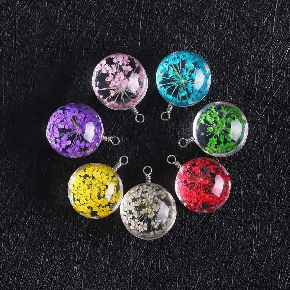 Популярный женский хрустальный шар с сушеными цветами кулон ожерелья бижутерия из природных материалов удача Шарм дропшиппинг - Окраска металла: P0496