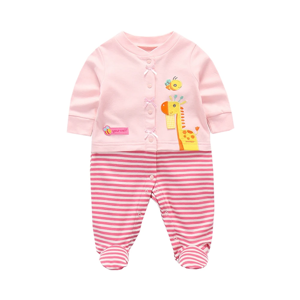 

Newborn Onesies Jumpsuit Infan Clothes Long Sleeve Spring Summer Baby Boy Girl Pajamas Cartoon Stripe Cute Cotton Footies