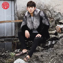 Дизайн модная зимняя мужская шуба из натурального Лисьего меха с большим воротником лисы