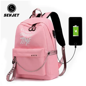 

USB Charge Women Backpack Fashion Letters Print School Bags for Teenager Girls Nylon Backpack Mochila Feminina Sac A Dos CJ957