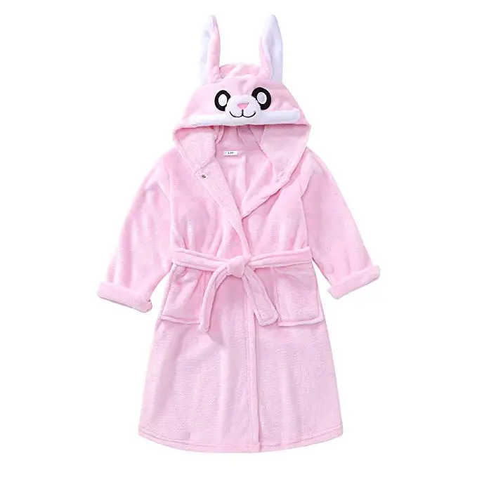 Детский банный халат с единорогом, фланелевый, очень мягкий, плюшевый, удобная ночная рубашка с капюшоном, одежда для сна для мальчиков и девочек, детское Пляжное Полотенце Унисекс, банные халаты - Цвет: pink rabbit