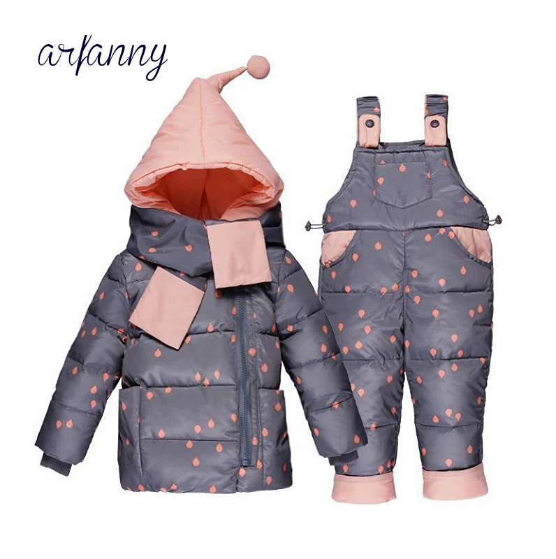

Baby Boys GirlsWinter Clothes80% White Duck DownJacket Clothing Sets 2 PCS Coat +Trousers Kids Down Suits Hooded Outerwear Suit