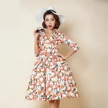 Европейский Винтажный Хепберн рукав три четверти зазубренный шейный шарф с изображением пионов темперамент модное милое дамское Дворцовое платье