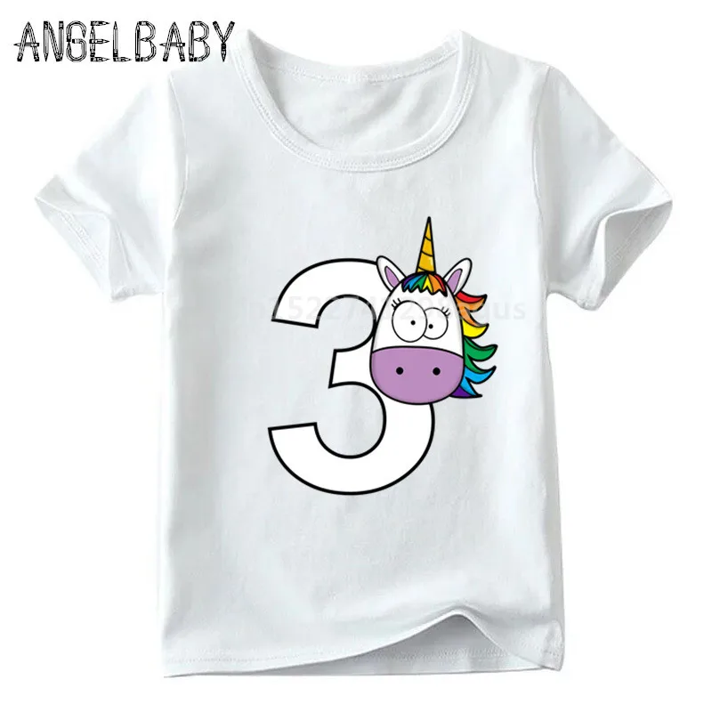 Boys/Girls Happy Birthday Rainbow Unicorn Number 1-9 Print T shirt Children Funny Gift Clothes Kids Cartoon Baby T shirt,ooo5239