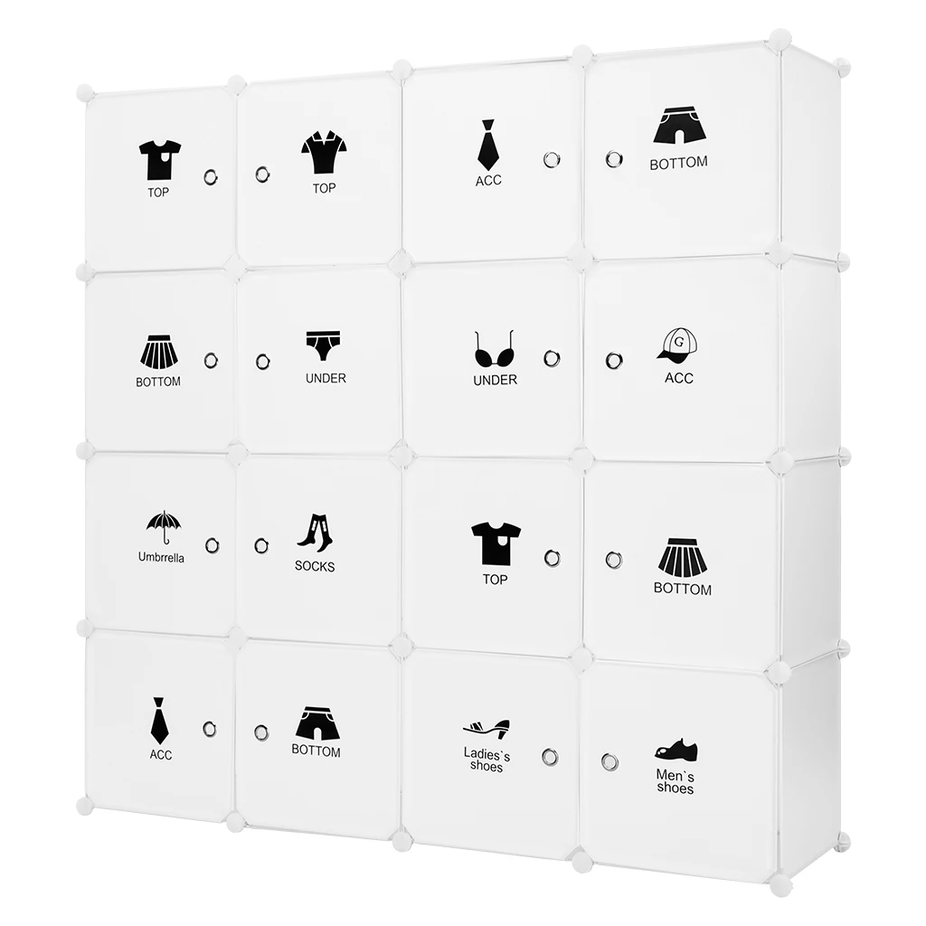 

Ship From France LANGRIA 16-Cube DIY Interlocking Modular Shelving Storage Organizer Closet with Doors Stickers Clothing Storage