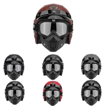 

Motorcycle Helmets Open Face Half Moto Motorbike Scooter PU Leather Helmet Goggle Mask Vintage Mask Headgear for Harley Helmet