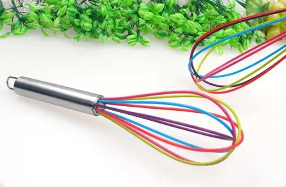 Kitchen Egg Frother Milk Beater Blender Colorful Silicone Balloon Wire Stainless Steel Whisk Kitchen Utensils lin3818