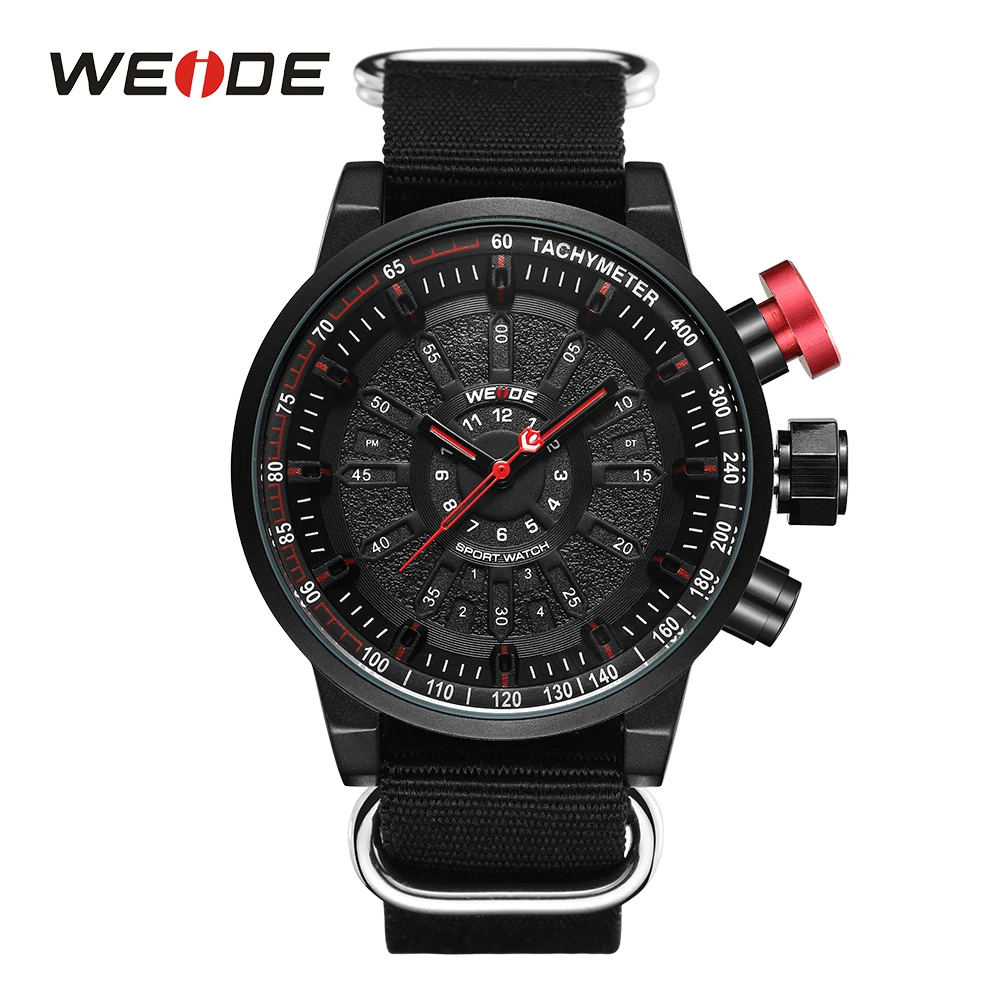 

WEIDE Sports Watch Male Clock Black Men Red Crown Pointer Watch Round Dial Quartz Analog Buckle Chronograph Military erkek saat