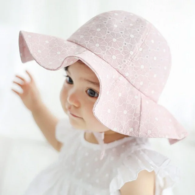 Summer Baby Girl Caps Cotton Sun Hat For 2-3 Years Baby Pink Lace